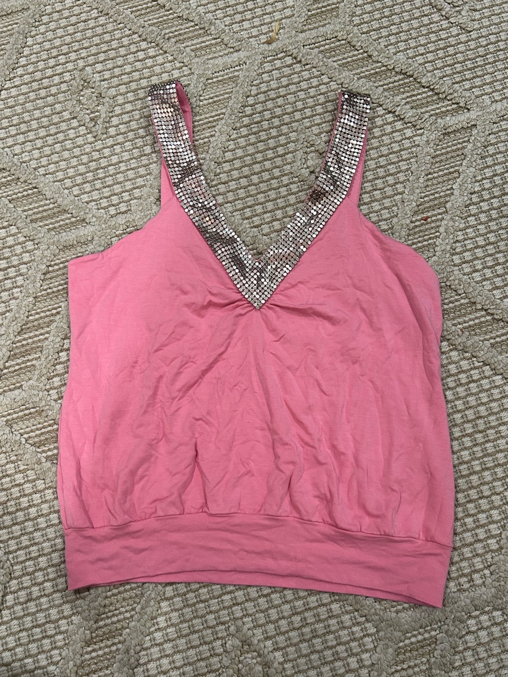 bebe Pink Tank with Sequin V-Neck Trim y2k Large